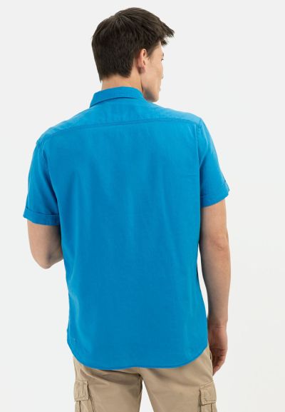 Синя ленена риза Camel Active, къс ръкав