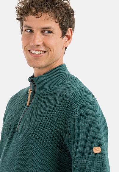 Памучен пуловер Camel Active, цвят петрол