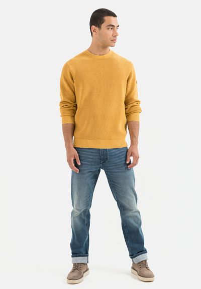 Пуловер от органичен памук Camel Active, цвят горчица