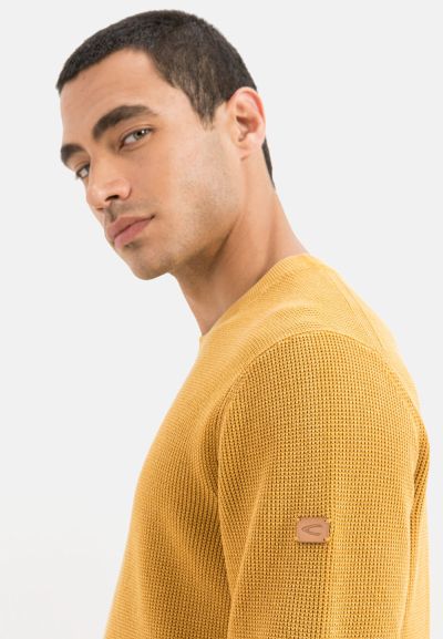 Пуловер от органичен памук Camel Active, цвят горчица