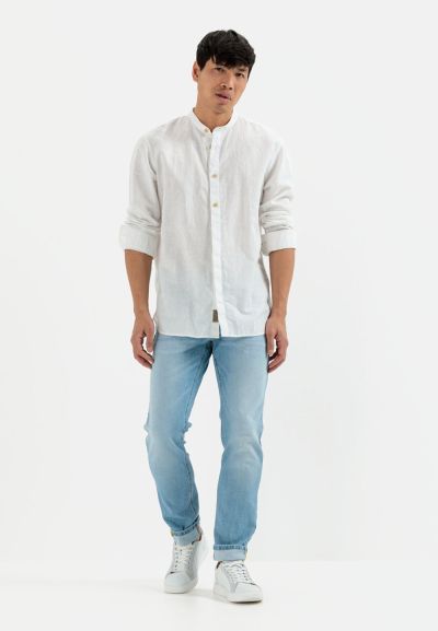 Бяла риза с дълъг ръкав Camel Active, лен и памук