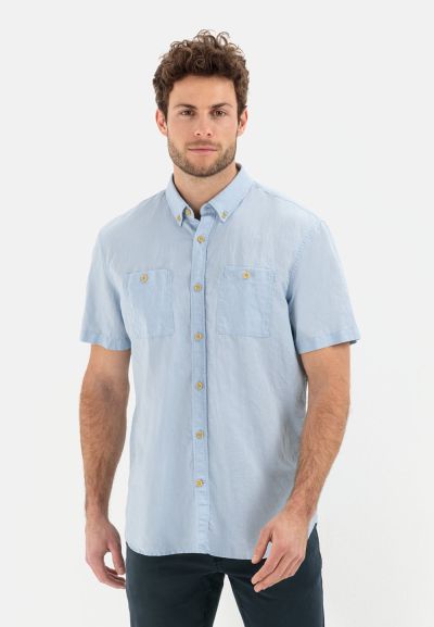 Светло синя риза с два джоба Camel Active, лен и памук