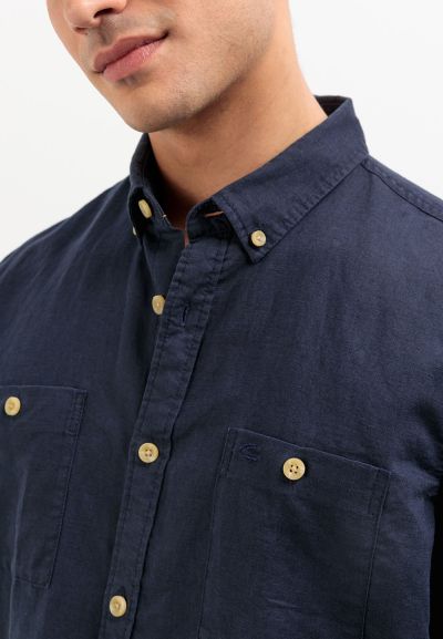 Тъмно синя риза с два джоба Camel Active, лен и памук