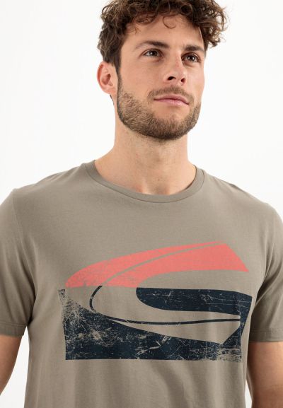 Памучна тениска с лого Camel Active, цвят каки