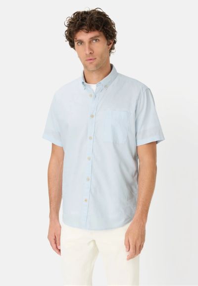 Синя риза с къс ръкав Camel Active, лен и памук