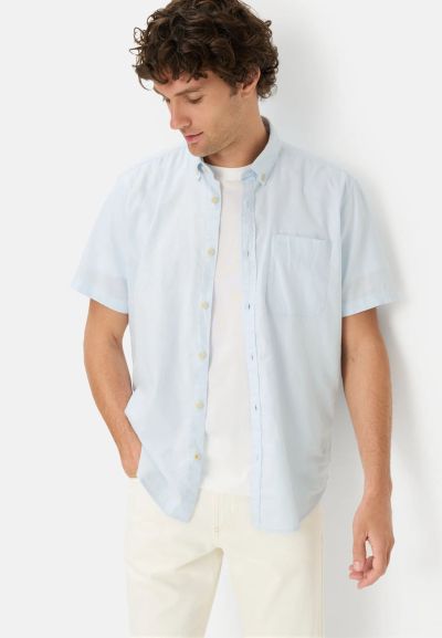 Синя риза с къс ръкав Camel Active, лен и памук