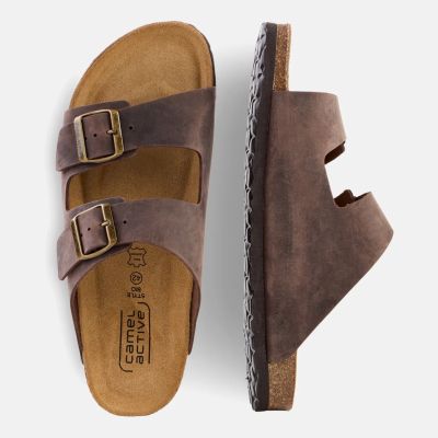 Кафяви кожени чехли Camel Active